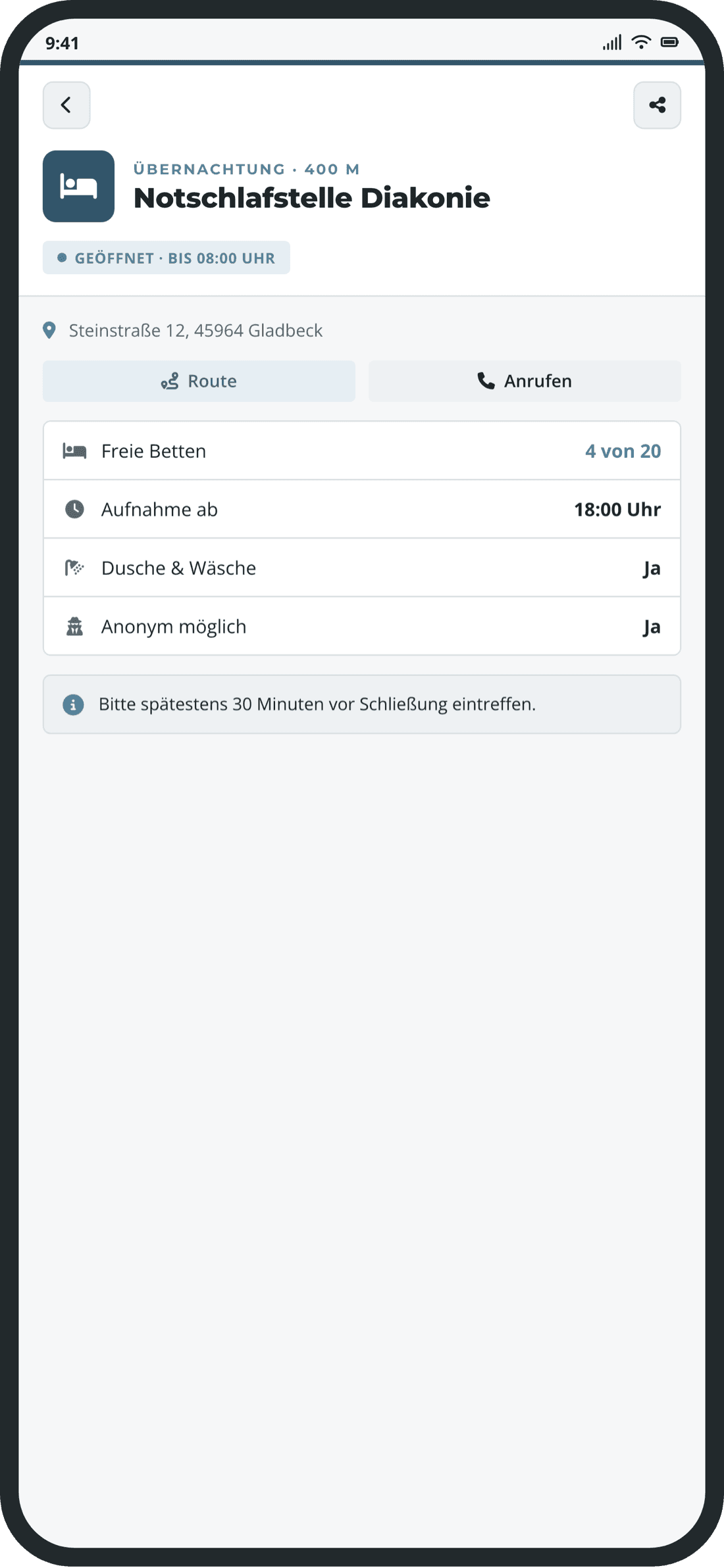 Detailansicht einer Anlaufstelle